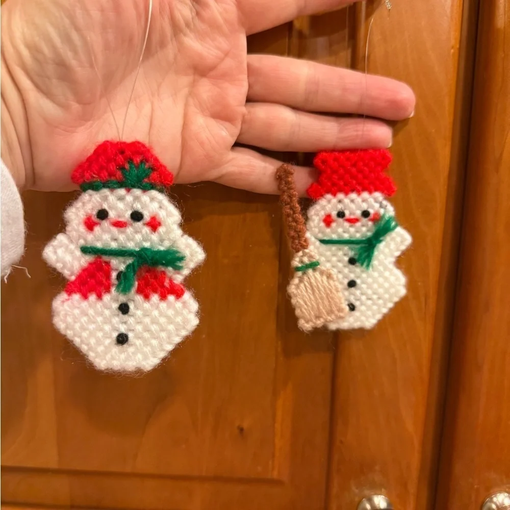 Vintage Christmas Santa,Ms.Claus Snowman Handmade Needle Point Ornaments Set